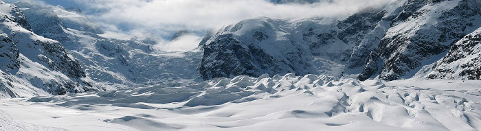 Morteratsch glacier in the Bernina Range of the Bündner Alps in Switzerland; image courtesy of Daniel Schwen
