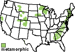 map of metamorphic rock outcrops in the US
