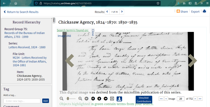 Chickasaw Agency document, February 7, 1830