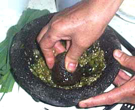 Molcajete (the bowl) and tejalote (the thing in the hand)