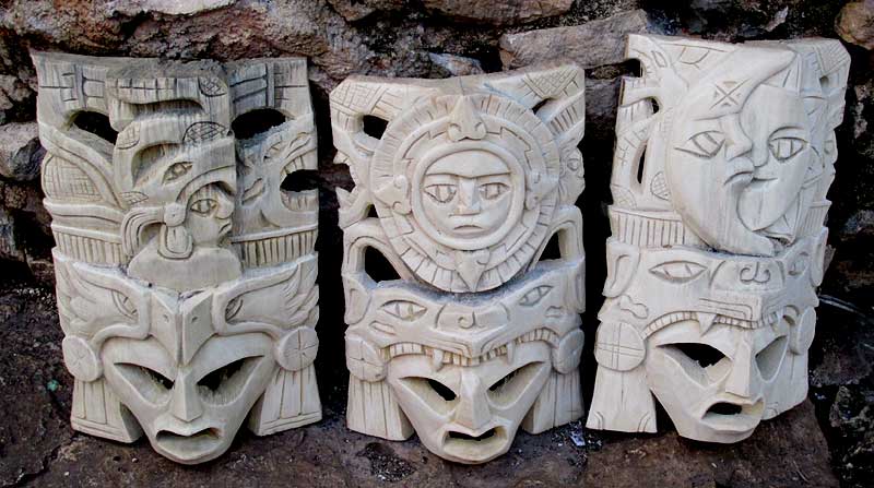 Maya masks, Yaxunah, Yucatan