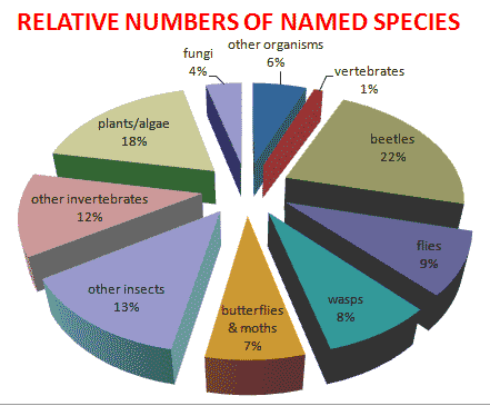 Relative Numbers of Named Species of Earth's Organisms, chart prepared by Jim Conrad